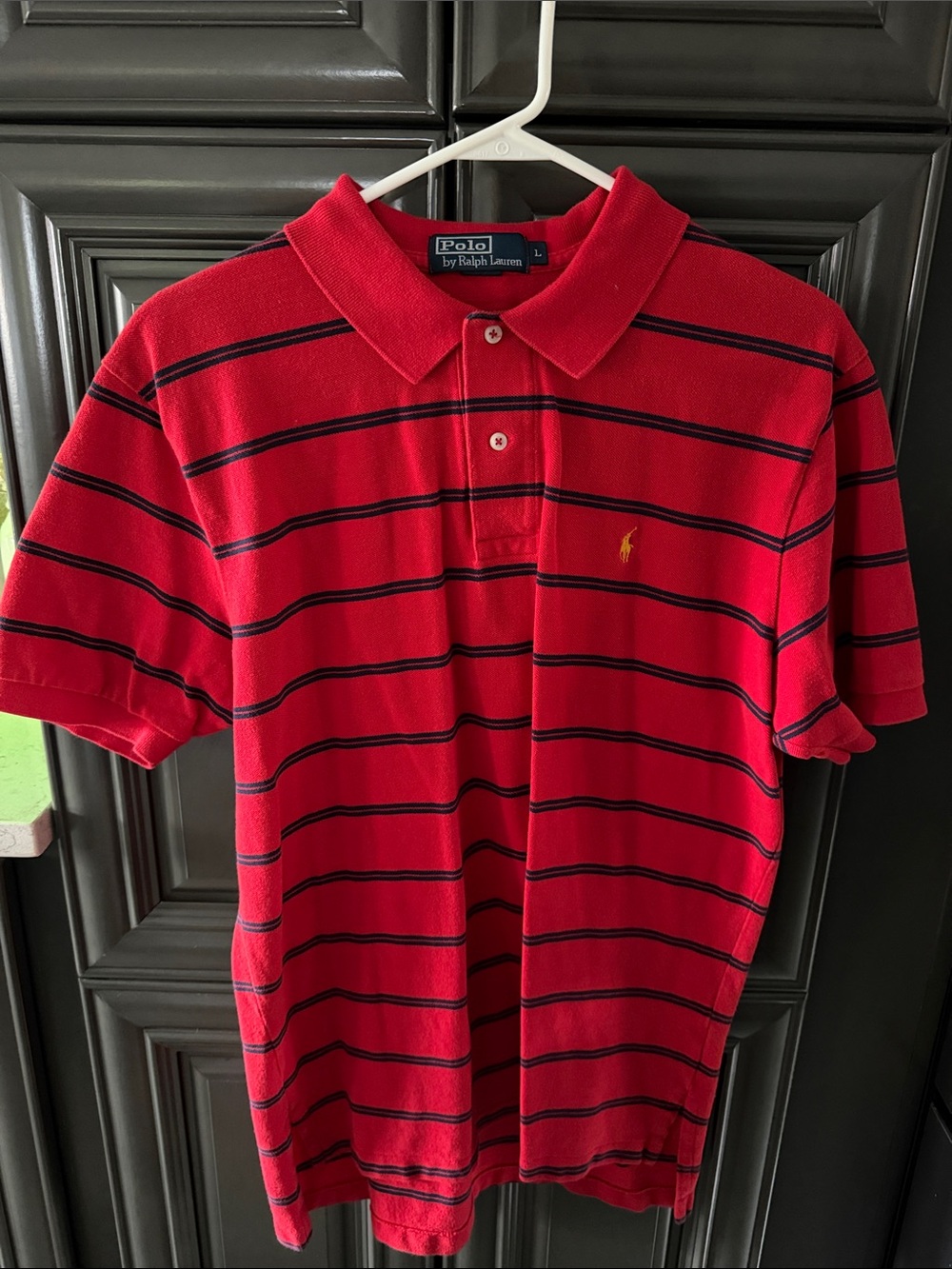 Polo by Ralph Lauren Red Polo with Navy Stripe and Gold Pony